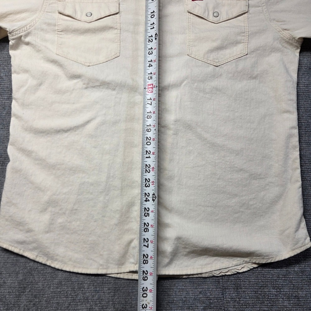 Wrangler Mens Western Snap Shirt Off White Cream Cotton Long Sleeve Large - Picture 12 of 15